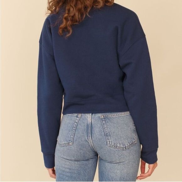 Reformation Marla Half Zip Cropped Sweatshirt in Navy - Picture 2 of 9